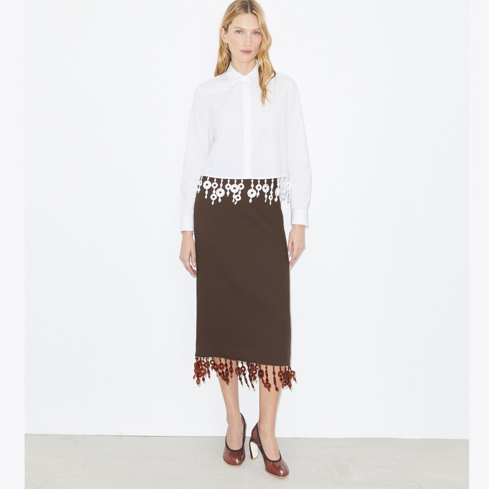 NEW Tory Burch Women's Crystal Embellished Poplin Shirt 6 $770